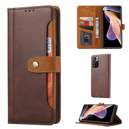For Xiaomi Redmi Note 11/Poco M4 Pro Calf Texture Double Fold Leather Phone Case(Brown) - Xiaomi Cases by buy2fix | Online Shopping UK | buy2fix