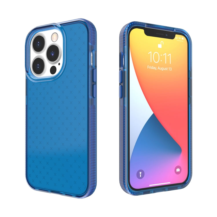 For iPhone 13 Pro Max Grid Pattern Shockproof Transparent TPU Phone Case (Blue) by buy2fix
