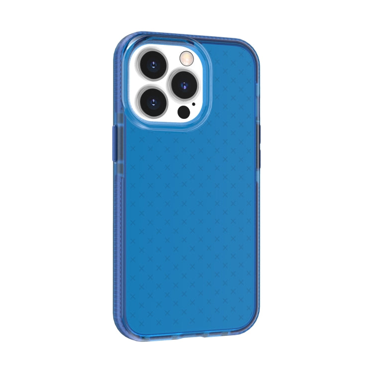 For iPhone 13 Pro Max Grid Pattern Shockproof Transparent TPU Phone Case (Blue) by buy2fix