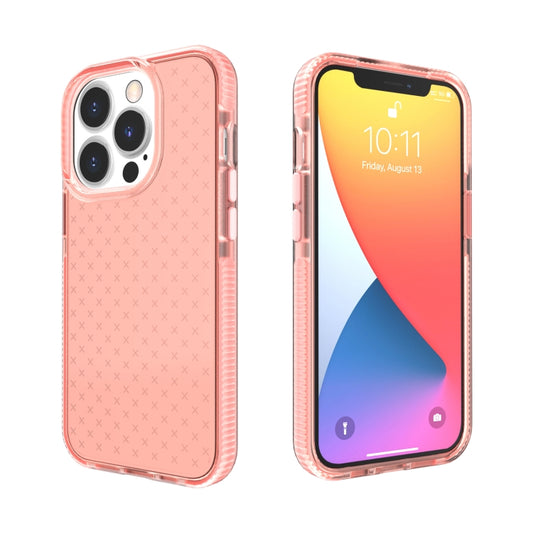 For iPhone 13 Pro Grid Pattern Shockproof Transparent TPU Phone Case (Pink) - iPhone 13 Pro Cases by buy2fix | Online Shopping UK | buy2fix