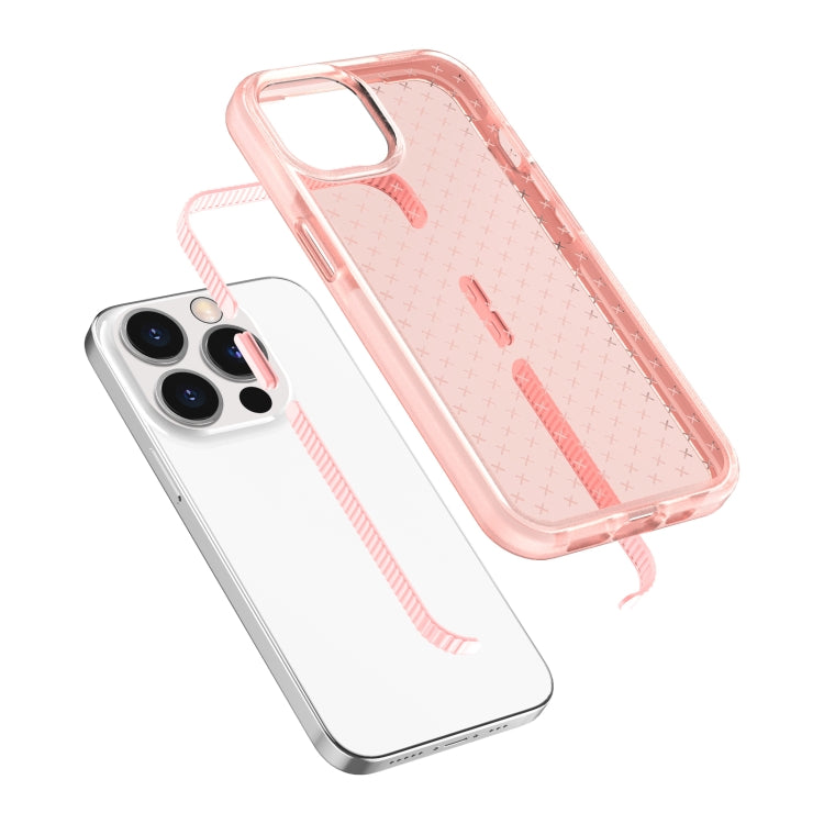 For iPhone 13 Pro Grid Pattern Shockproof Transparent TPU Phone Case (Pink) - iPhone 13 Pro Cases by buy2fix | Online Shopping UK | buy2fix