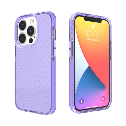 For iPhone 13 Pro Grid Pattern Shockproof Transparent TPU Phone Case (Purple) - iPhone 13 Pro Cases by buy2fix | Online Shopping UK | buy2fix