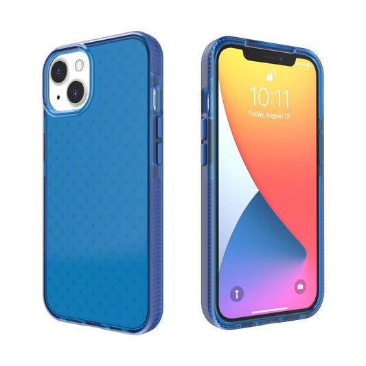 For iPhone 13 Grid Pattern Shockproof Transparent TPU Phone Case(Blue) - iPhone 13 Cases by buy2fix | Online Shopping UK | buy2fix