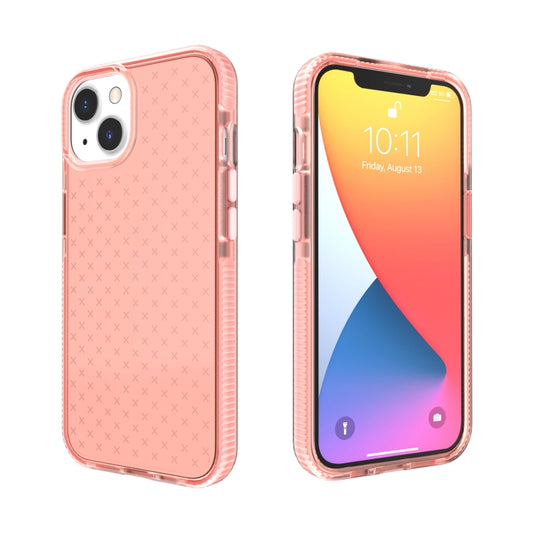 For iPhone 13 Grid Pattern Shockproof Transparent TPU Phone Case(Pink) - iPhone 13 Cases by buy2fix | Online Shopping UK | buy2fix