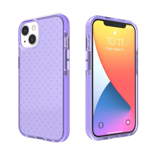 For iPhone 13 Grid Pattern Shockproof Transparent TPU Phone Case(Purple) - iPhone 13 Cases by buy2fix | Online Shopping UK | buy2fix
