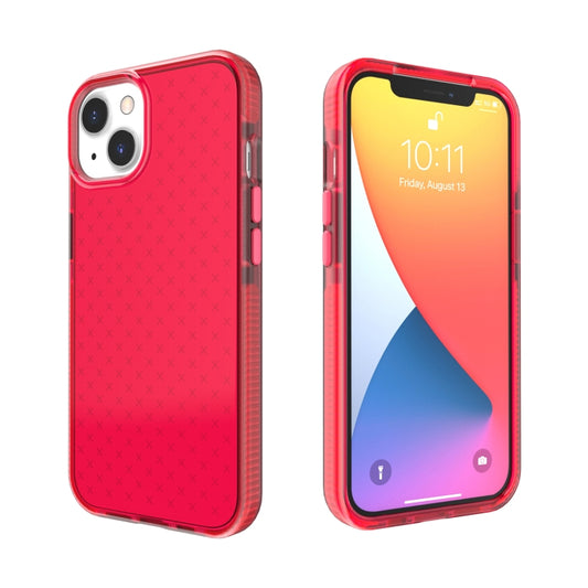 For iPhone 13 Grid Pattern Shockproof Transparent TPU Phone Case(Red) - iPhone 13 Cases by buy2fix | Online Shopping UK | buy2fix
