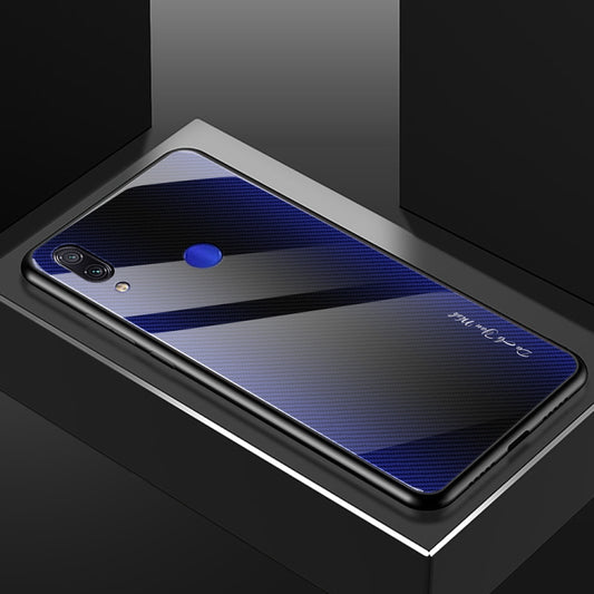 For Xiaomi Redmi Note 7 Texture Gradient Glass Protective Case(Dark Blue) - Xiaomi Cases by buy2fix | Online Shopping UK | buy2fix