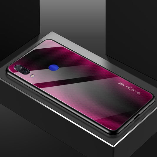 For Xiaomi Redmi Note 7 Texture Gradient Glass Protective Case(Rose Red) - Xiaomi Cases by buy2fix | Online Shopping UK | buy2fix