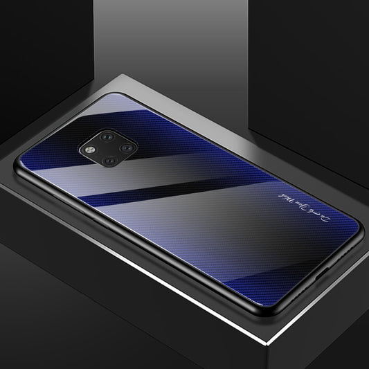 For Huawei Mate 20 Pro  Texture Gradient Glass Protective Case(Dark Blue) - Huawei Cases by buy2fix | Online Shopping UK | buy2fix