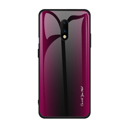 For OnePlus 7 Texture Gradient Glass Protective Case(Rose Red) by buy2fix