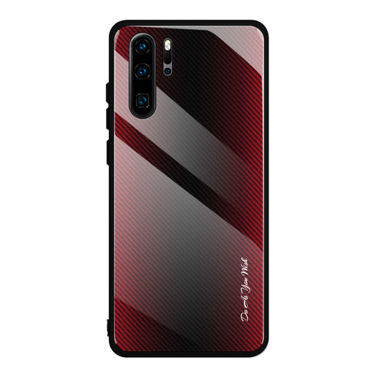 For Huawei P30 Pro Texture Gradient Glass Protective Case(Red)