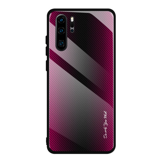 For Huawei P30 Pro Texture Gradient Glass Protective Case(Rose Red) - Huawei Cases by buy2fix | Online Shopping UK | buy2fix