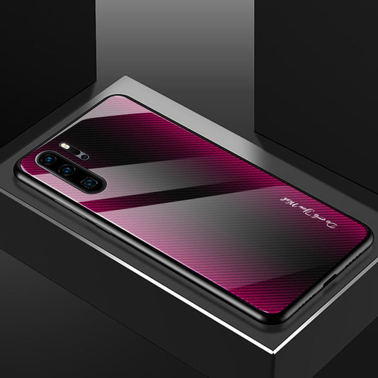 For Huawei P30 Pro Texture Gradient Glass Protective Case(Rose Red) - Huawei Cases by buy2fix | Online Shopping UK | buy2fix