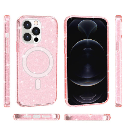 For iPhone 13 Pro Terminator Style Glitter Powder MagSafe Magnetic Phone Case (Pink) - iPhone 13 Pro Cases by buy2fix | Online Shopping UK | buy2fix