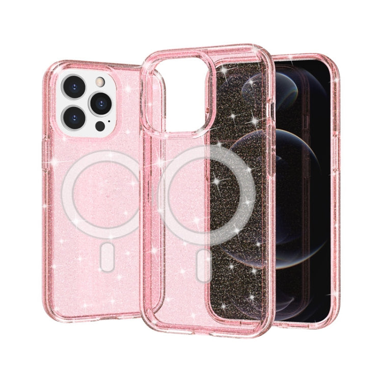 For iPhone 13 Pro Terminator Style Glitter Powder MagSafe Magnetic Phone Case (Pink) - iPhone 13 Pro Cases by buy2fix | Online Shopping UK | buy2fix