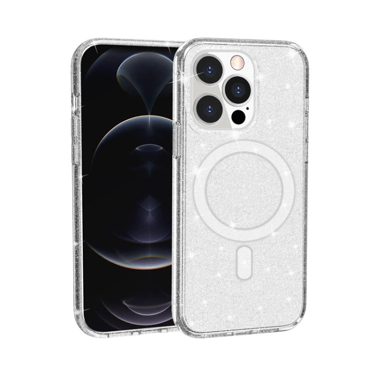 For iPhone 13 Pro Terminator Style Glitter Powder MagSafe Magnetic Phone Case (White) - iPhone 13 Pro Cases by buy2fix | Online Shopping UK | buy2fix
