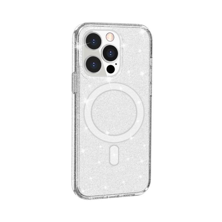 For iPhone 13 Pro Terminator Style Glitter Powder MagSafe Magnetic Phone Case (White) - iPhone 13 Pro Cases by buy2fix | Online Shopping UK | buy2fix
