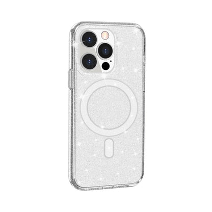 For iPhone 13 Pro Terminator Style Glitter Powder MagSafe Magnetic Phone Case (White) - iPhone 13 Pro Cases by buy2fix | Online Shopping UK | buy2fix