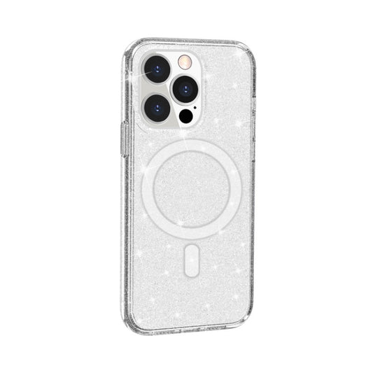 For iPhone 13 Pro Terminator Style Glitter Powder MagSafe Magnetic Phone Case (White) - iPhone 13 Pro Cases by buy2fix | Online Shopping UK | buy2fix