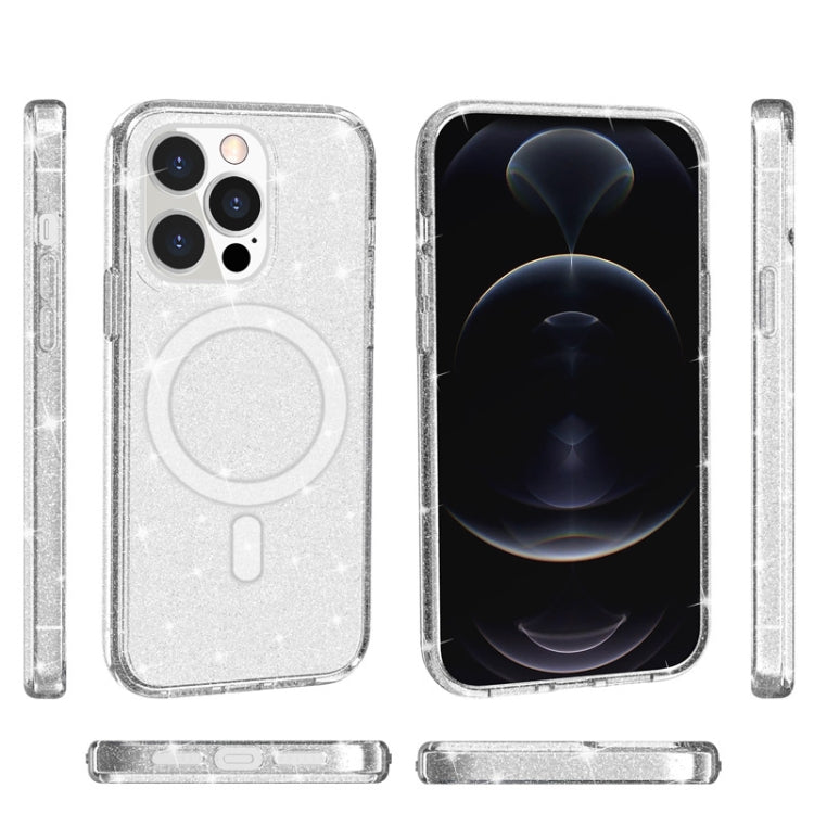 For iPhone 13 Pro Terminator Style Glitter Powder MagSafe Magnetic Phone Case (White) - iPhone 13 Pro Cases by buy2fix | Online Shopping UK | buy2fix