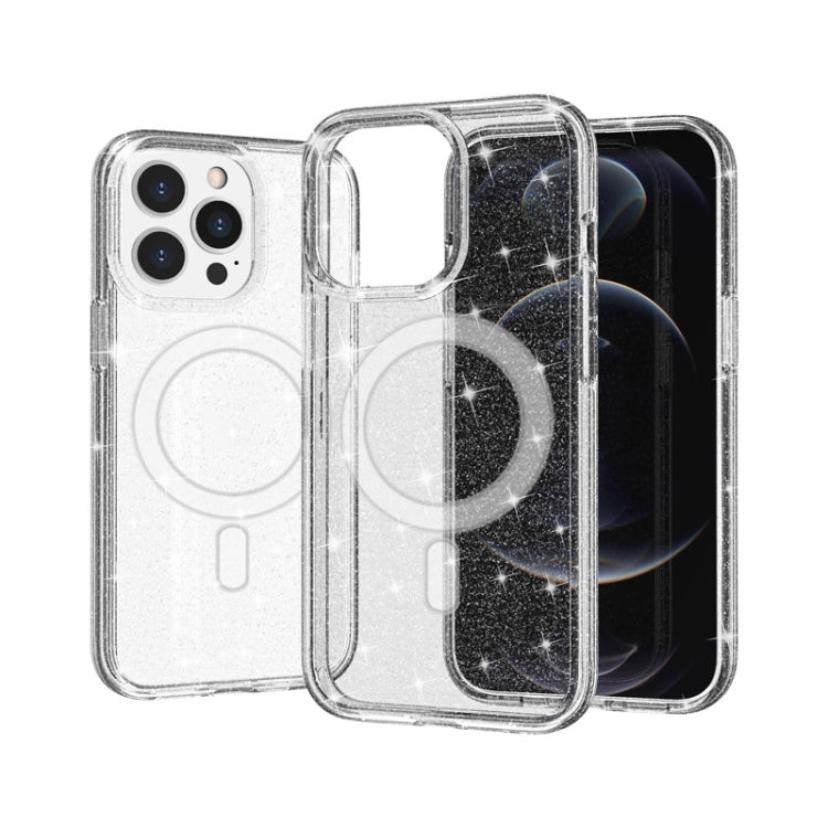For iPhone 13 Pro Terminator Style Glitter Powder MagSafe Magnetic Phone Case (White) - iPhone 13 Pro Cases by buy2fix | Online Shopping UK | buy2fix