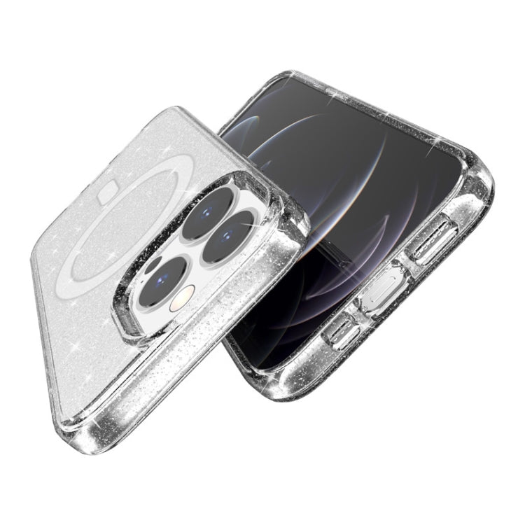 For iPhone 13 Pro Terminator Style Glitter Powder MagSafe Magnetic Phone Case (White) - iPhone 13 Pro Cases by buy2fix | Online Shopping UK | buy2fix