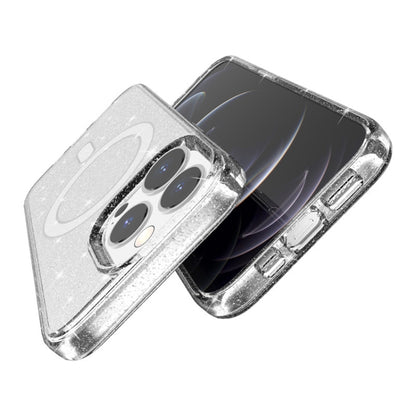 For iPhone 13 Pro Terminator Style Glitter Powder MagSafe Magnetic Phone Case (White) - iPhone 13 Pro Cases by buy2fix | Online Shopping UK | buy2fix