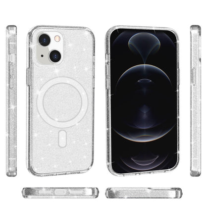 For iPhone 13 Terminator Style Glitter Powder MagSafe Magnetic Phone Case(White) - iPhone 13 Cases by buy2fix | Online Shopping UK | buy2fix