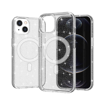 For iPhone 13 Terminator Style Glitter Powder MagSafe Magnetic Phone Case(White) - iPhone 13 Cases by buy2fix | Online Shopping UK | buy2fix