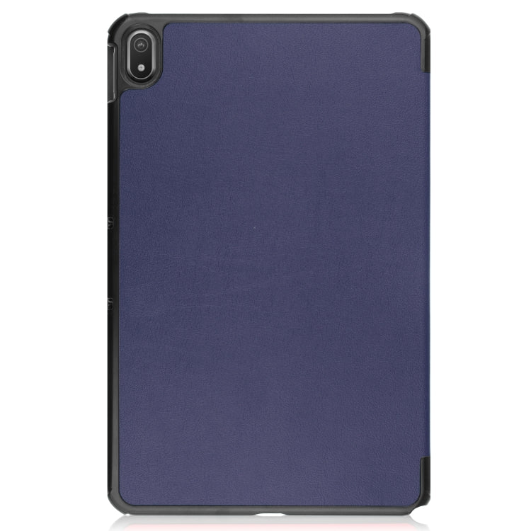 For Nokia T20 Three-folding Holder Custer Texture Leather Tablet Case(Dark Blue) - Nokia by buy2fix | Online Shopping UK | buy2fix