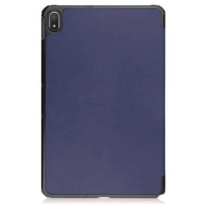 For Nokia T20 Three-folding Holder Custer Texture Leather Tablet Case(Dark Blue) - Nokia by buy2fix | Online Shopping UK | buy2fix
