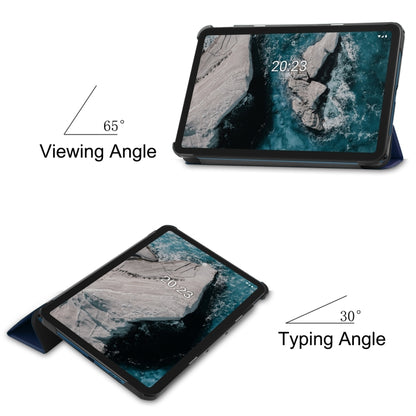For Nokia T20 Three-folding Holder Custer Texture Leather Tablet Case(Dark Blue) - Nokia by buy2fix | Online Shopping UK | buy2fix