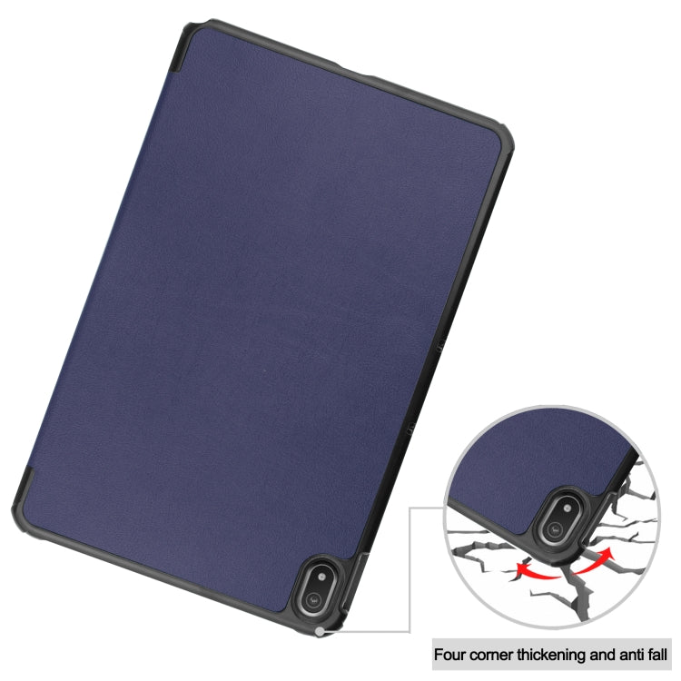 For Nokia T20 Three-folding Holder Custer Texture Leather Tablet Case(Dark Blue) - Nokia by buy2fix | Online Shopping UK | buy2fix