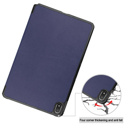 For Nokia T20 Three-folding Holder Custer Texture Leather Tablet Case(Dark Blue) - Nokia by buy2fix | Online Shopping UK | buy2fix