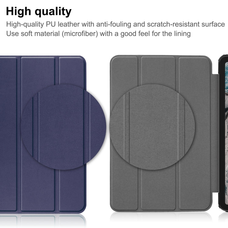 For Nokia T20 Three-folding Holder Custer Texture Leather Tablet Case(Dark Blue) - Nokia by buy2fix | Online Shopping UK | buy2fix