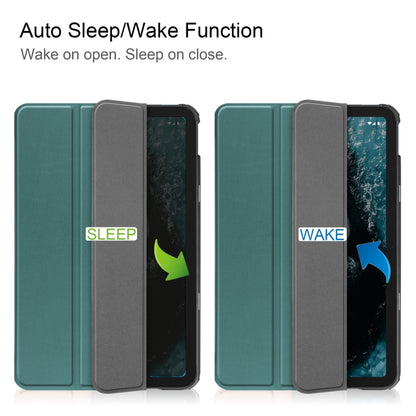 For Nokia T20 Three-folding Holder Custer Texture Leather Tablet Case(Dark Green) - Nokia by buy2fix | Online Shopping UK | buy2fix