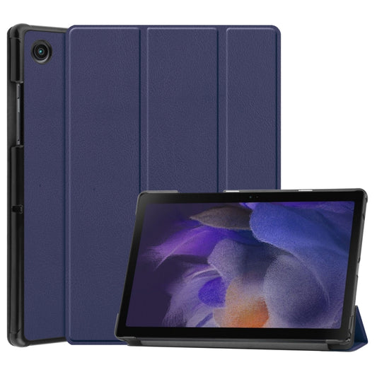 For Samsung Galaxy Tab A8 2021 Three-folding Holder Custer Texture Leather Tablet Case(Dark Blue) - Other Galaxy Tab PC by buy2fix | Online Shopping UK | buy2fix