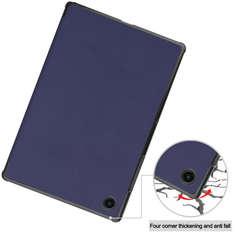 For Samsung Galaxy Tab A8 2021 Three-folding Holder Custer Texture Leather Tablet Case(Dark Blue) - Other Galaxy Tab PC by buy2fix | Online Shopping UK | buy2fix