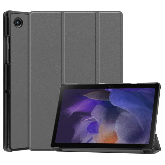 For Samsung Galaxy Tab A8 2021 Three-folding Holder Custer Texture Leather Tablet Case(Grey) - Other Galaxy Tab PC by buy2fix | Online Shopping UK | buy2fix
