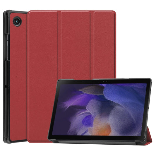 For Samsung Galaxy Tab A8 2021 Three-folding Holder Custer Texture Leather Tablet Case(Wine Red) - Other Galaxy Tab PC by buy2fix | Online Shopping UK | buy2fix