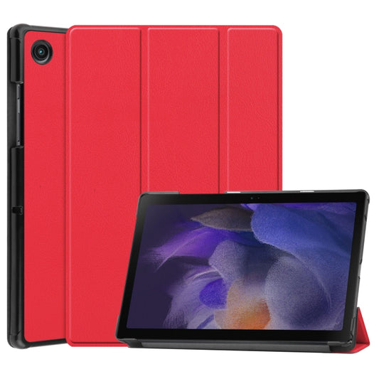 For Samsung Galaxy Tab A8 2021 Three-folding Holder Custer Texture Leather Tablet Case(Red) - Other Galaxy Tab PC by buy2fix | Online Shopping UK | buy2fix