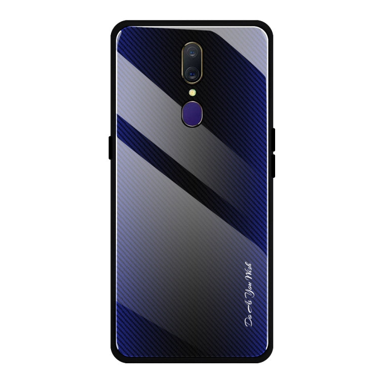 For OPPO F11 / A9 Texture Gradient Glass Protective Case(Dark Blue) by buy2fix