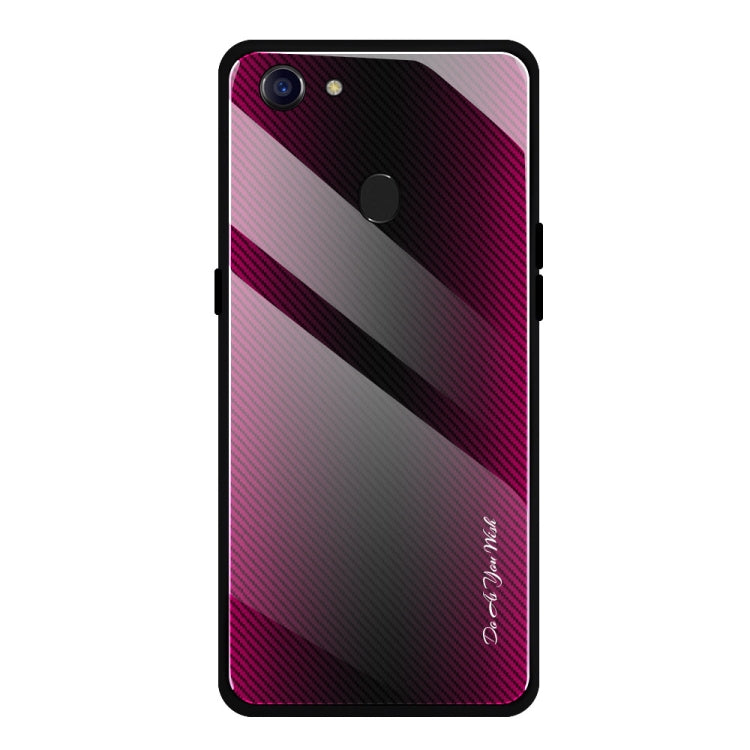 For OPPO F5 Texture Gradient Glass Protective Case(Rose Red) by buy2fix