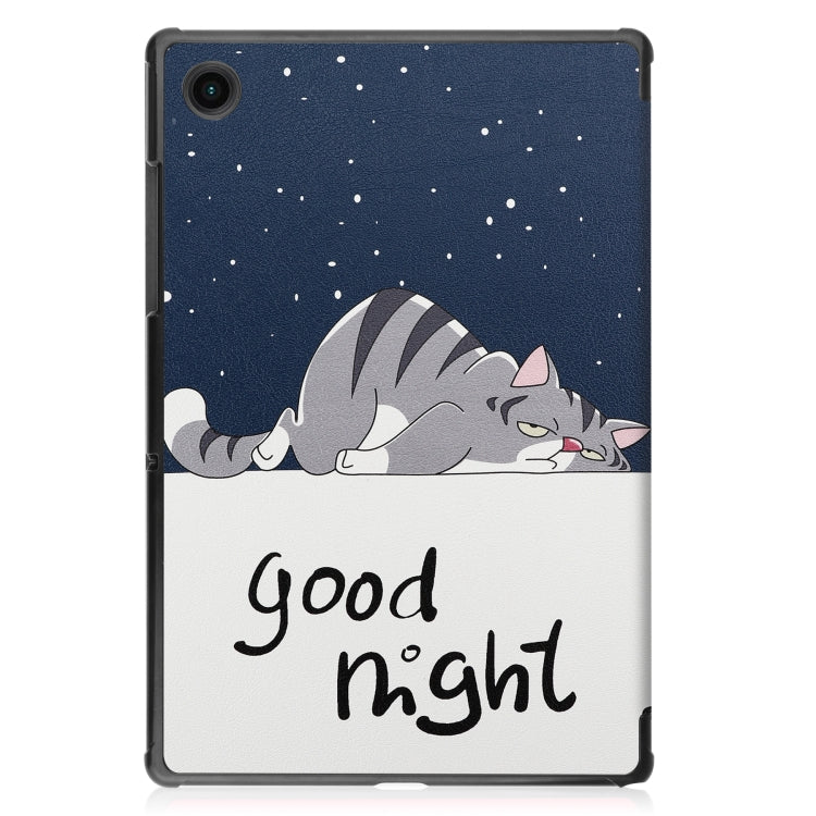 For Samsung Galaxy Tab A8 2021 Painted Leather Tablet Case with 3-Fold Holder(Lazy Cat) - Other Galaxy Tab PC by buy2fix | Online Shopping UK | buy2fix