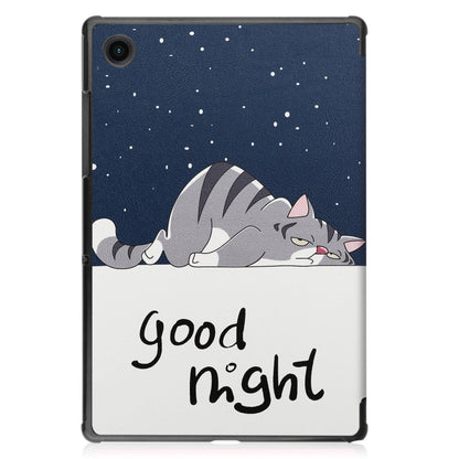For Samsung Galaxy Tab A8 2021 Painted Leather Tablet Case with 3-Fold Holder(Lazy Cat) - Other Galaxy Tab PC by buy2fix | Online Shopping UK | buy2fix