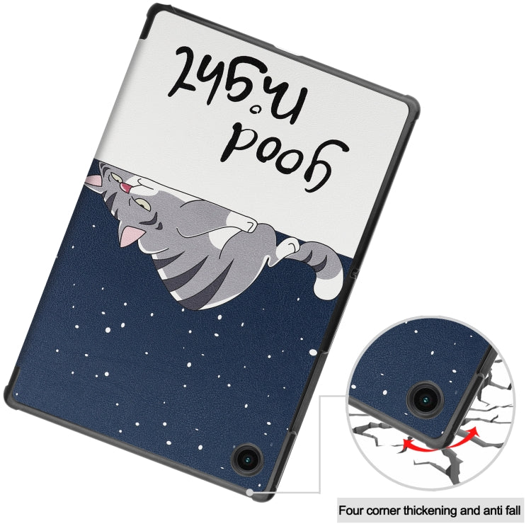 For Samsung Galaxy Tab A8 2021 Painted Leather Tablet Case with 3-Fold Holder(Lazy Cat) - Other Galaxy Tab PC by buy2fix | Online Shopping UK | buy2fix
