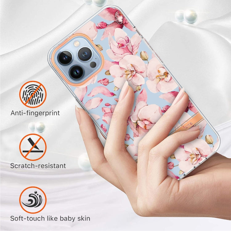 For iPhone 13 Pro Flowers and Plants Series IMD TPU Phone Case (Pink Gardenia) - iPhone 13 Pro Cases by buy2fix | Online Shopping UK | buy2fix