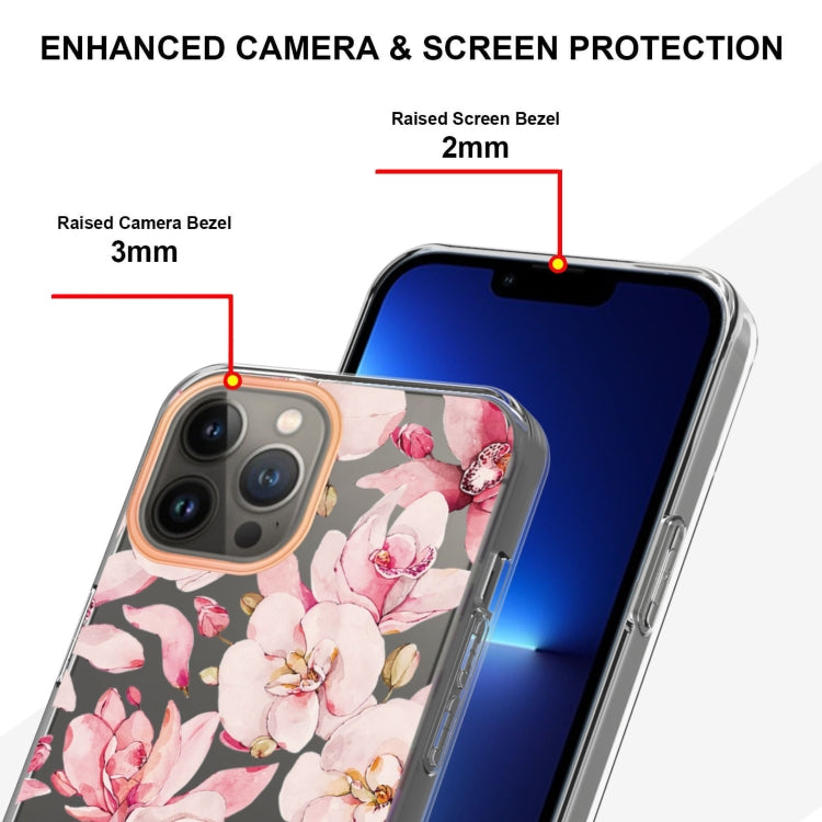 For iPhone 13 Pro Flowers and Plants Series IMD TPU Phone Case (Pink Gardenia) - iPhone 13 Pro Cases by buy2fix | Online Shopping UK | buy2fix