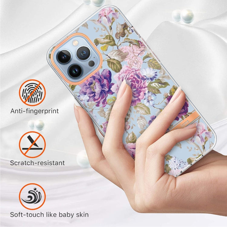 For iPhone 13 Pro Flowers and Plants Series IMD TPU Phone Case (Purple Peony) - iPhone 13 Pro Cases by buy2fix | Online Shopping UK | buy2fix