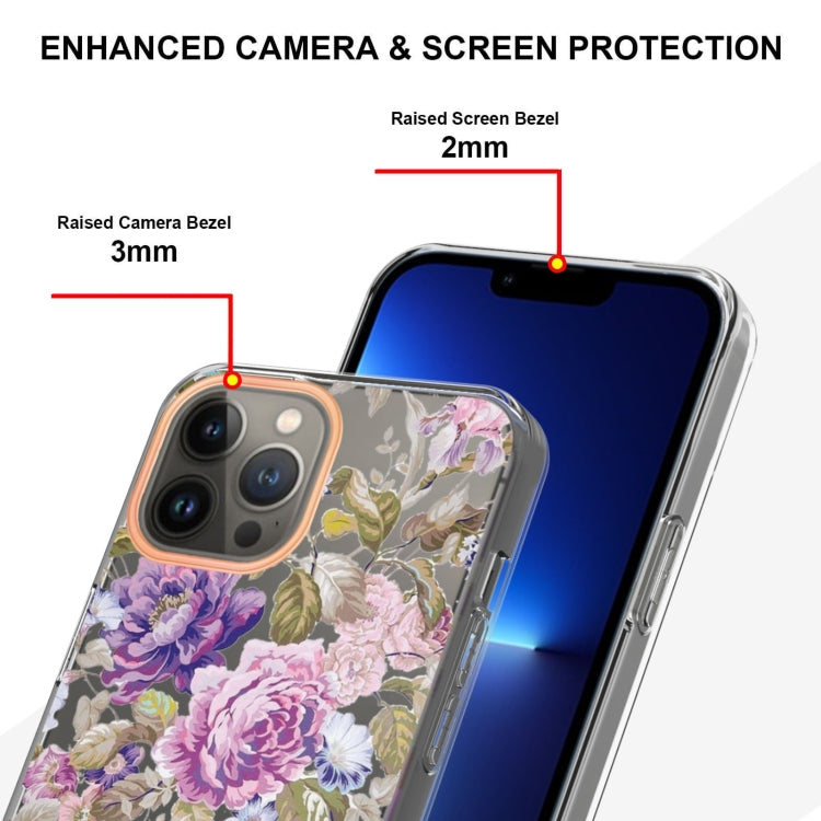 For iPhone 13 Pro Flowers and Plants Series IMD TPU Phone Case (Purple Peony) - iPhone 13 Pro Cases by buy2fix | Online Shopping UK | buy2fix